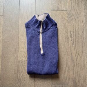 BLUE MASSIMO DUTTI COTTON CASHMERE HALF ZIP LONG SLEEVE